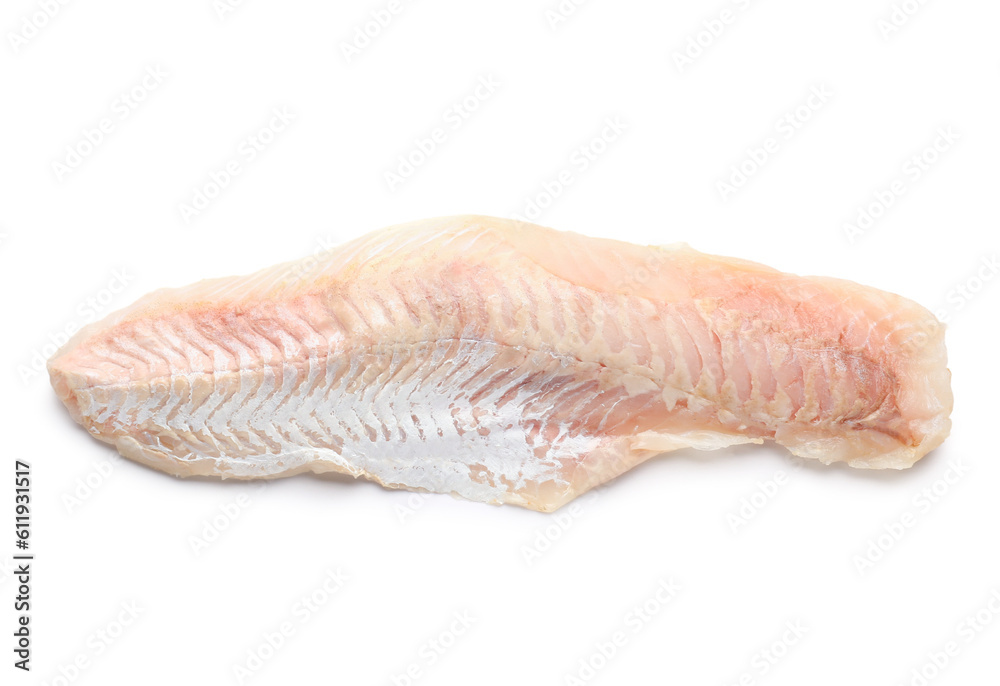 Raw codfish fillet on white background