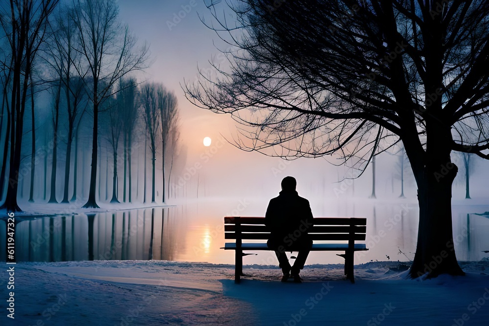 silhouette of a person on a bench