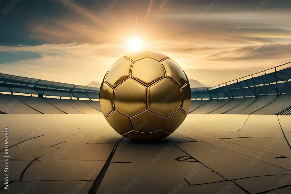 golden soccer ball on the beach