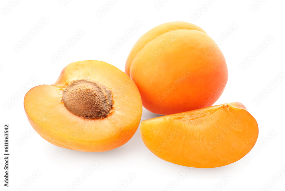 Ripe apricots isolated on white background