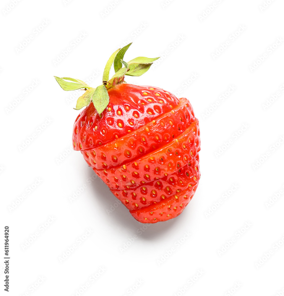 Slices of fresh strawberry on white background