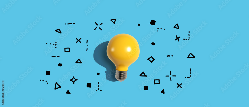 Idea light bulb with hand drawing sketch - Flat lay