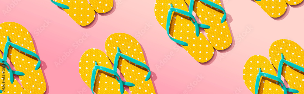 Summer concept with flip flops overhead view - flat lay