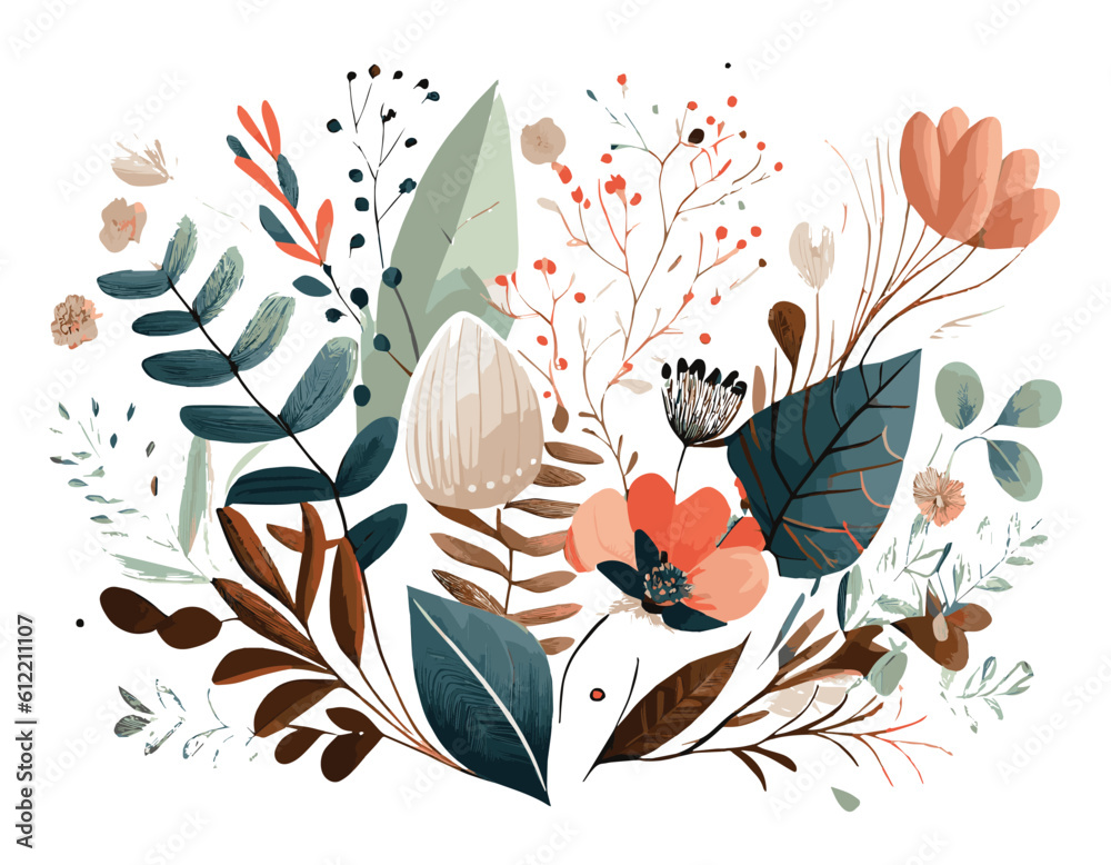 background with flowers. autumn leaves background. set of flowers and leaves