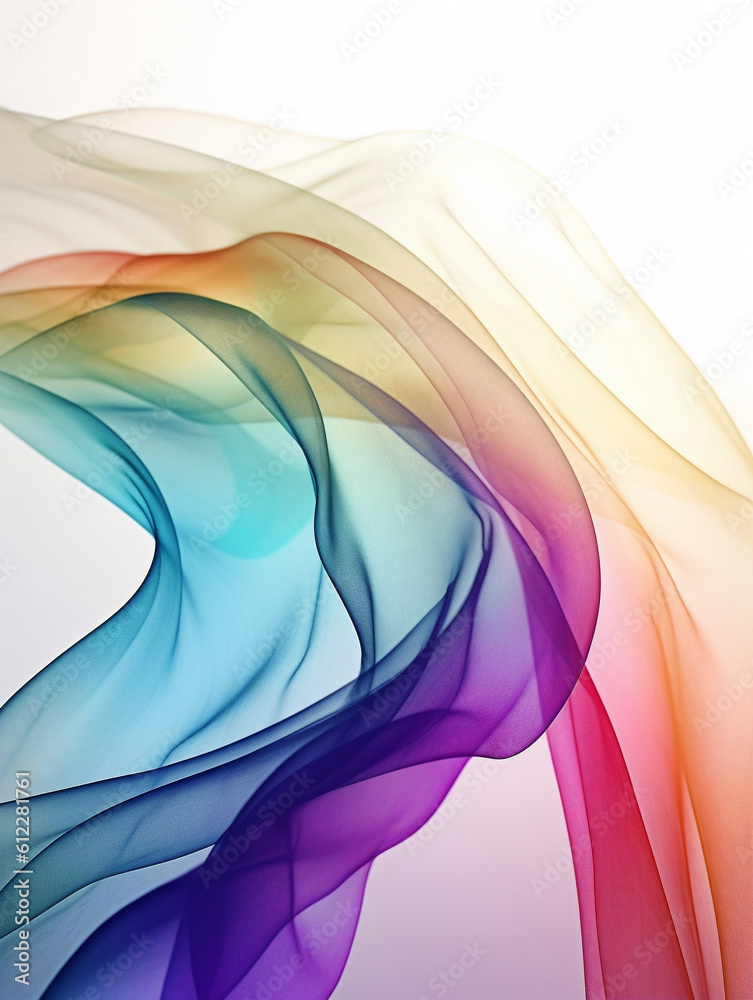 Abstract colorful translucent textile texture on white background. Created with Generative AI techno