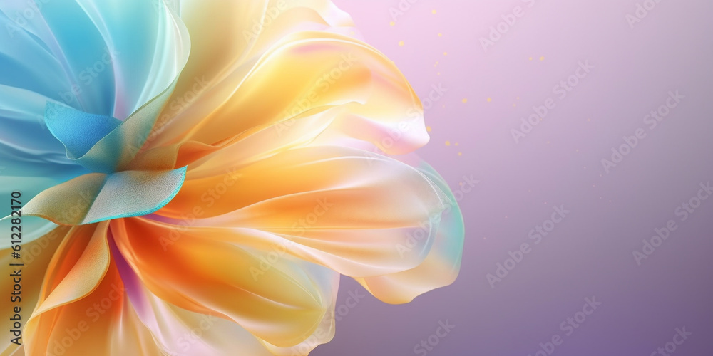 Soft flower with silk fabric texture on purple gradient background. Created with Generative AI techn