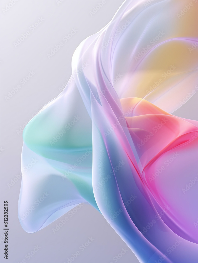 Iridescent gradient soft fabric floating on whitebackground. Created with Generative AI technology