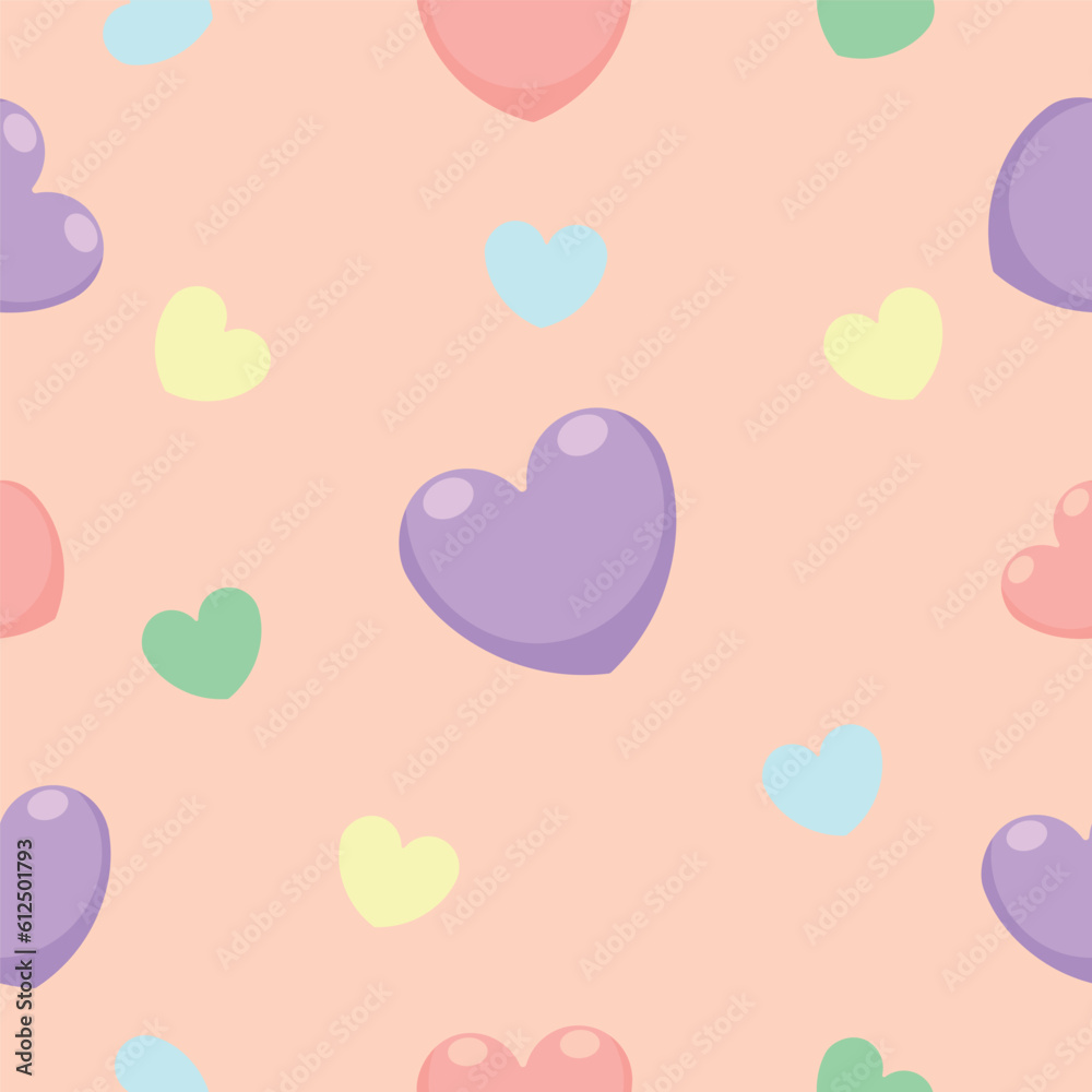 Colorful hearts on pink background. Pattern for design