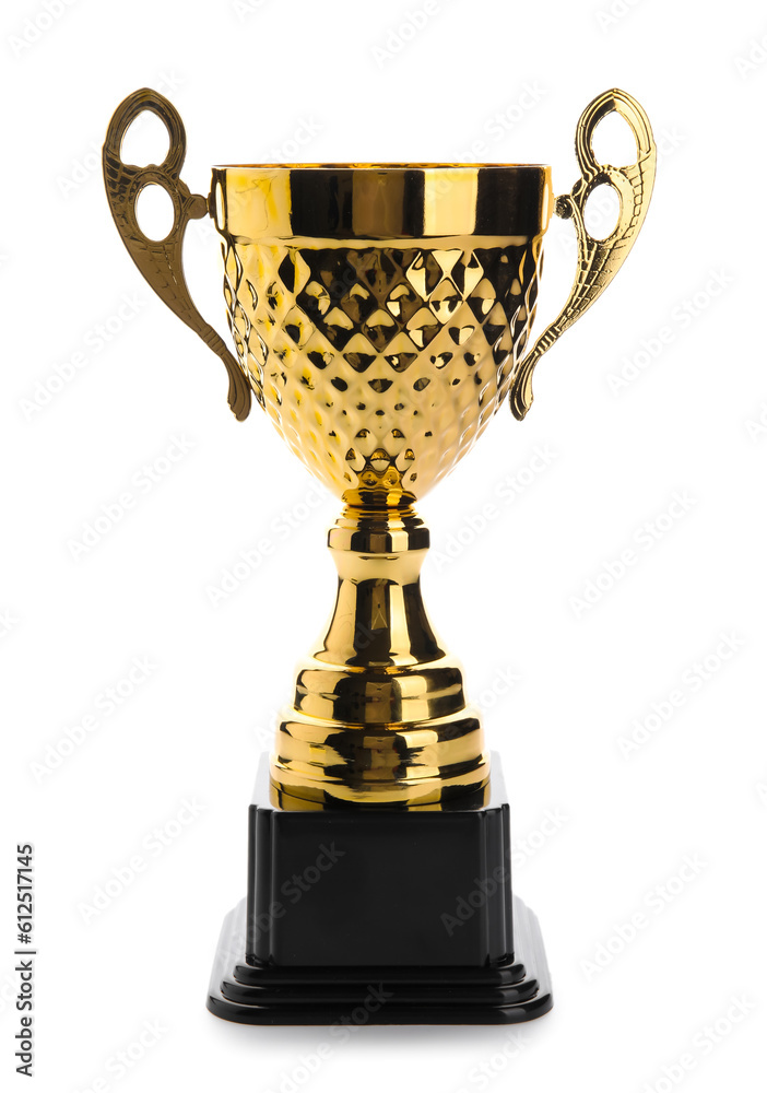 Gold cup on white background