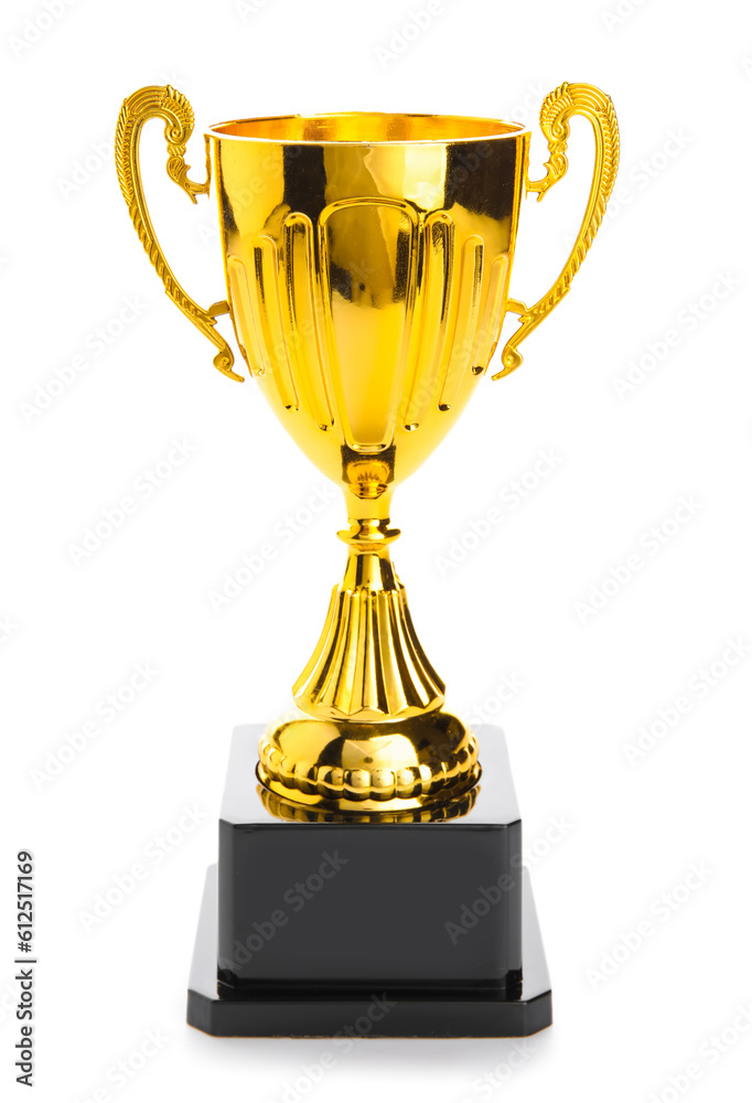 Gold cup on white background