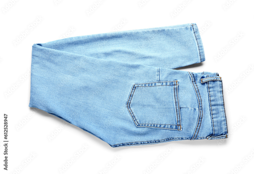 Stylish jeans on white background