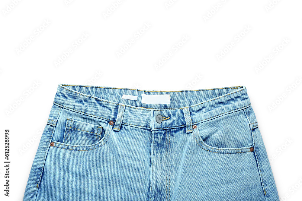 Stylish jeans on white background