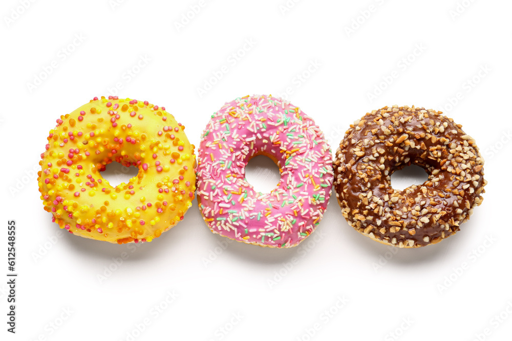 Sweet donuts on white background