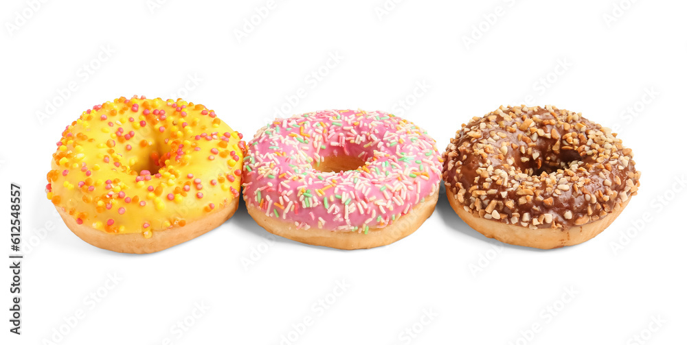 Sweet donuts on white background