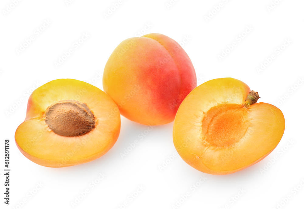 Ripe apricots isolated on white background