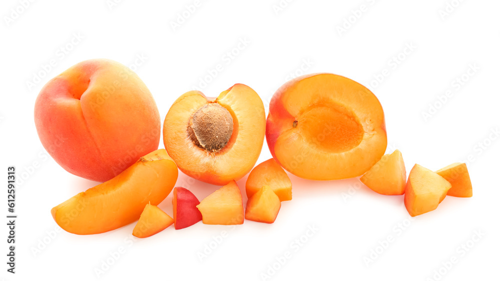 Ripe apricots isolated on white background