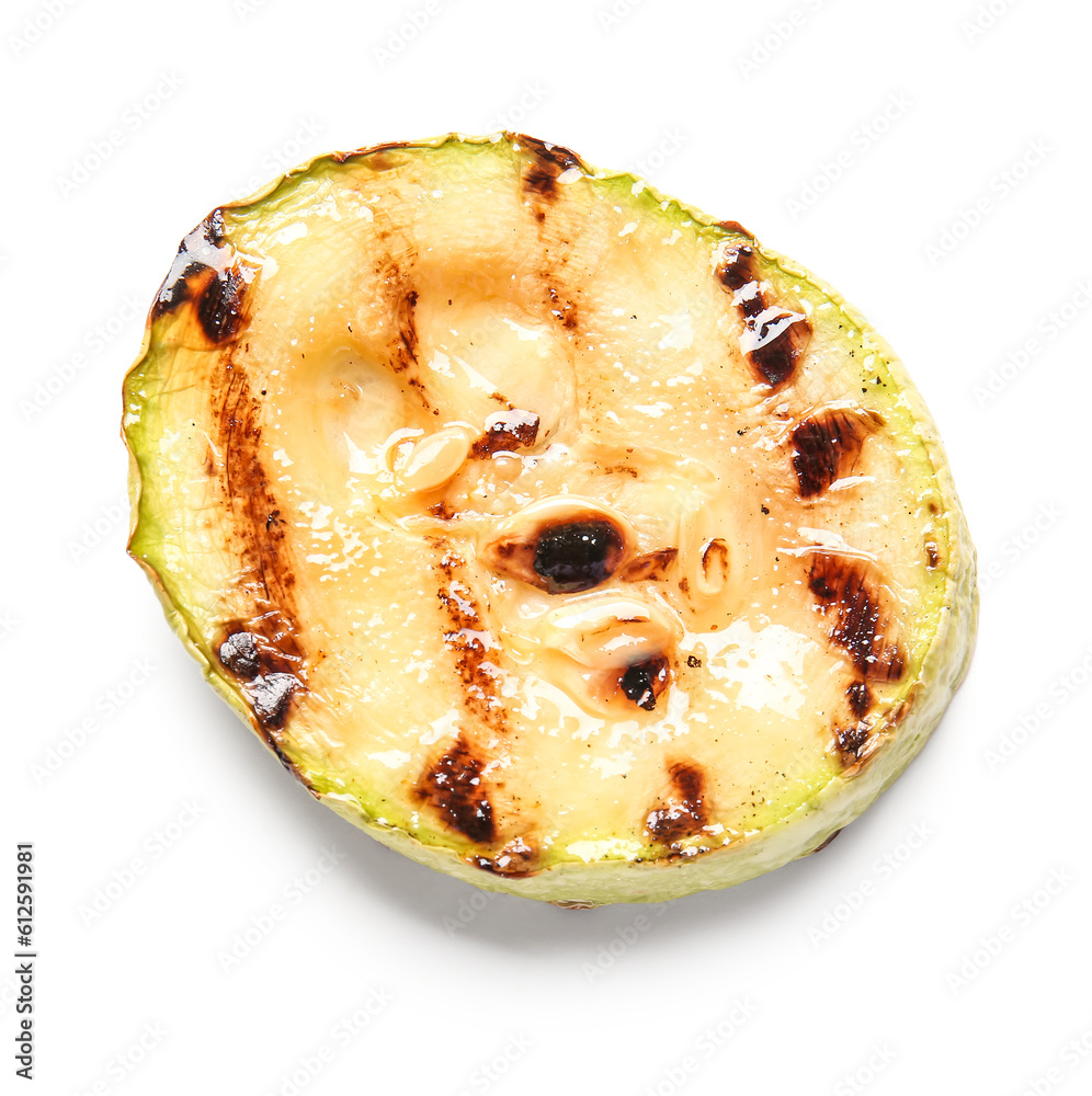 Tasty grilled squash slice on white background