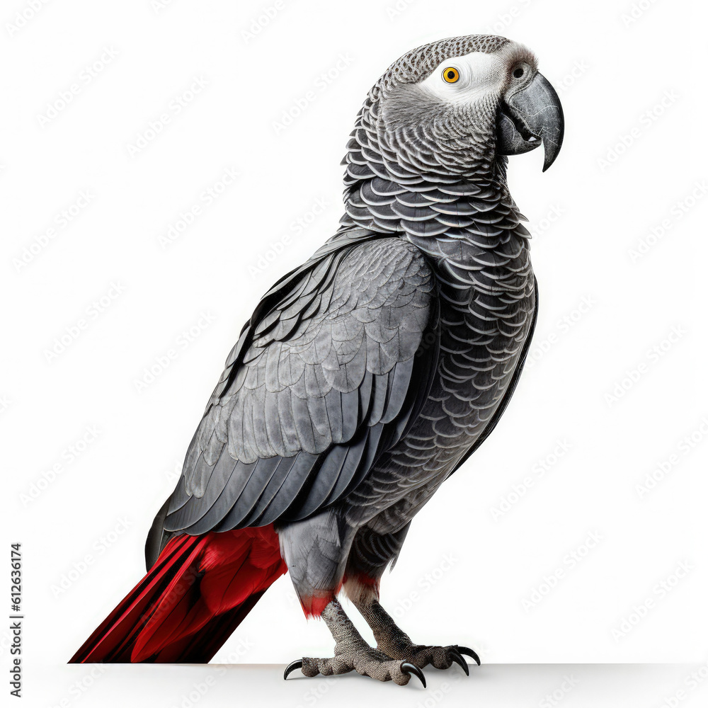 African Grey Parrot (Psittacus erithacus) sitting, looking to the side