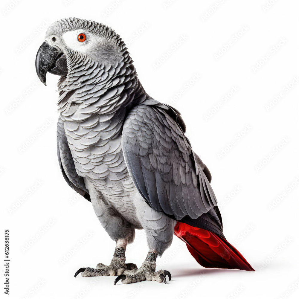 African Grey Parrot (Psittacus erithacus) sitting, looking to the side