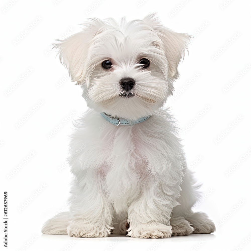 Maltese Puppy (Canis lupus familiaris) sitting and looking up