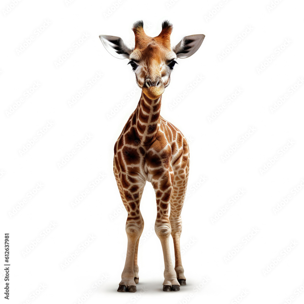 Baby Giraffe (Giraffa camelopardalis) bending neck down, looking camera