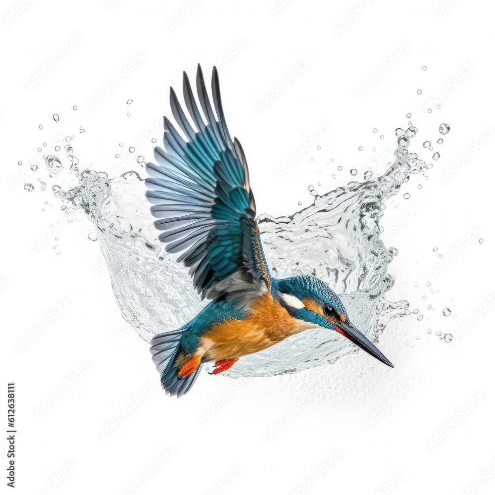 Kingfisher (Alcedo atthis) diving into water, mid-dive