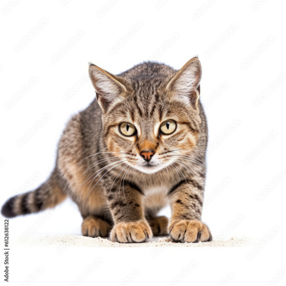 African Wildcat (Felis lybica) crouching low, ready to pounce