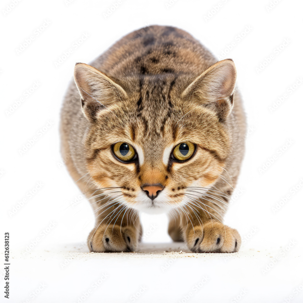 African Wildcat (Felis lybica) crouching low, ready to pounce