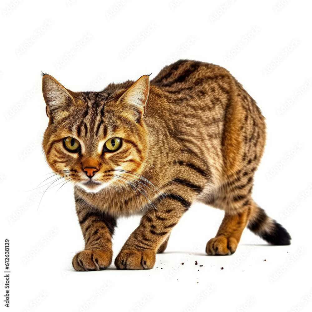 African Wildcat (Felis lybica) crouching low, ready to pounce