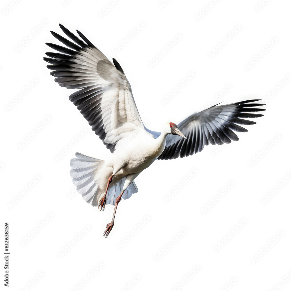 Crane (Grus grus) in mid-flight, wings spread wide