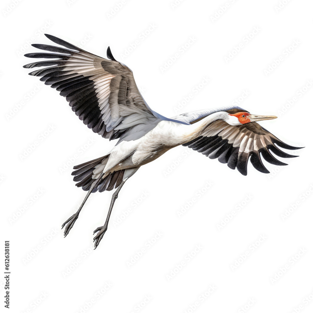 Crane (Grus grus) in mid-flight, wings spread wide