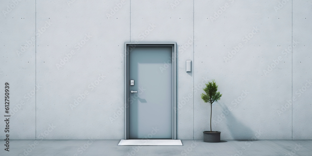 Minimalistic exterior with a door. Simple abstract urban concept. Generative AI