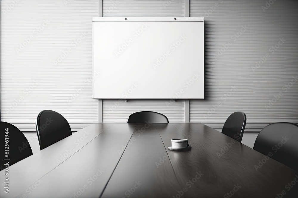 modern conference room with a sleek board and comfortable chairs. Generative AI