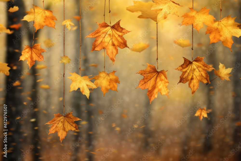 Autumn falling leaves background. Illustration AI Generative.