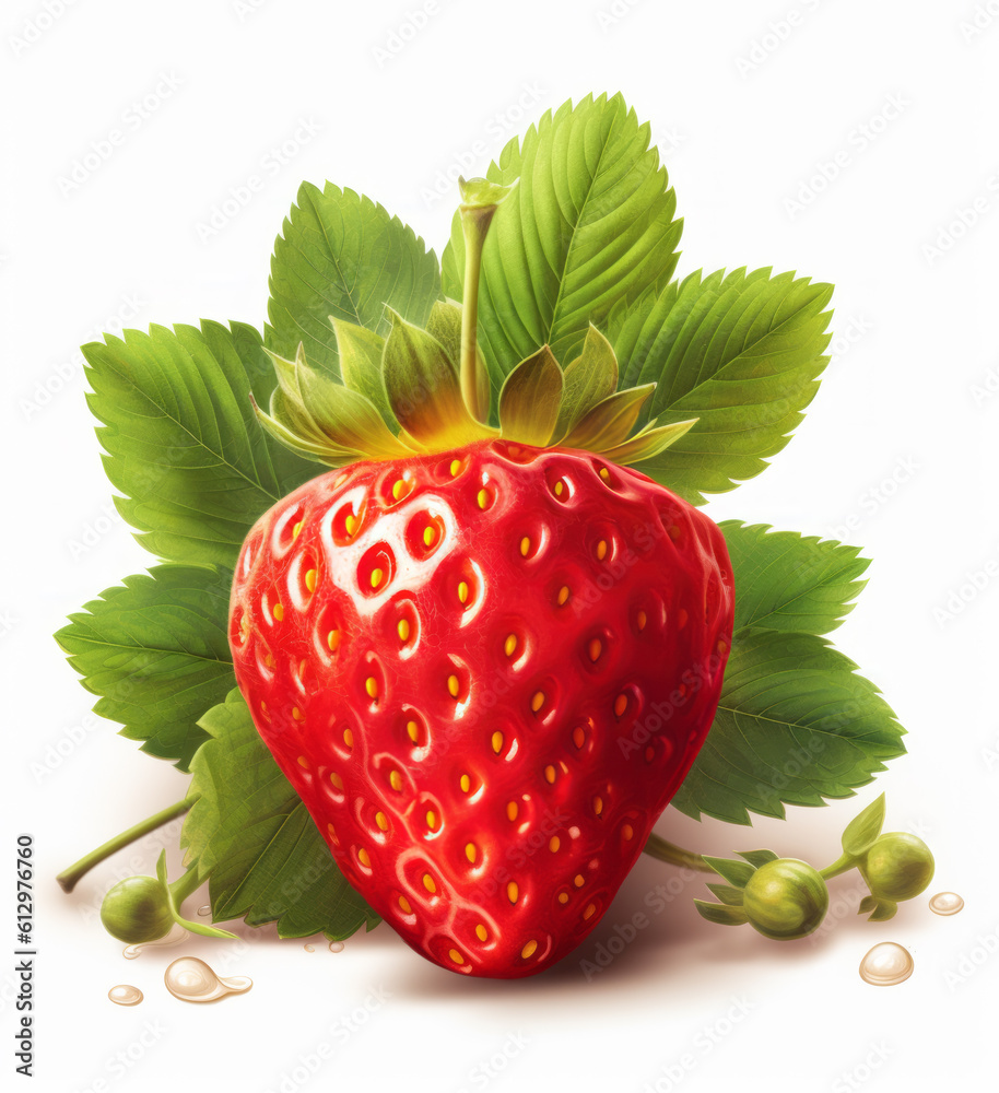 Strawberry berry isolated on white. Illustration AI Generative.