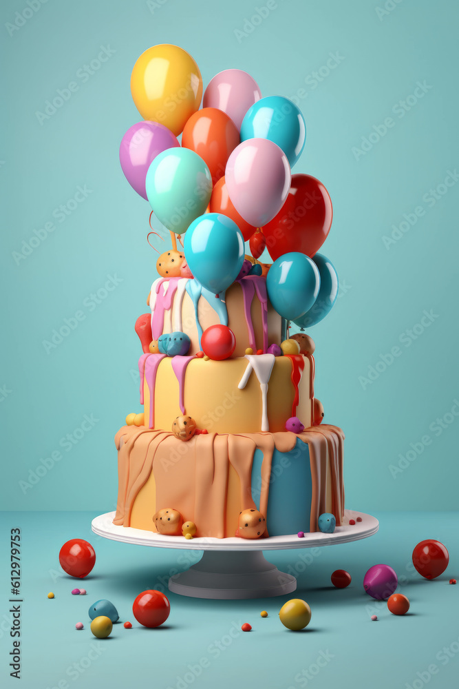 Birthday Cake. Illustration AI Generative.