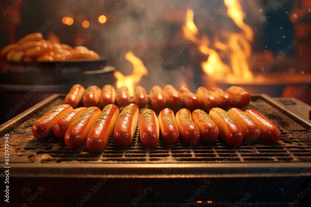 Cooking hot dogs on a grill  Illustration AI Generative.