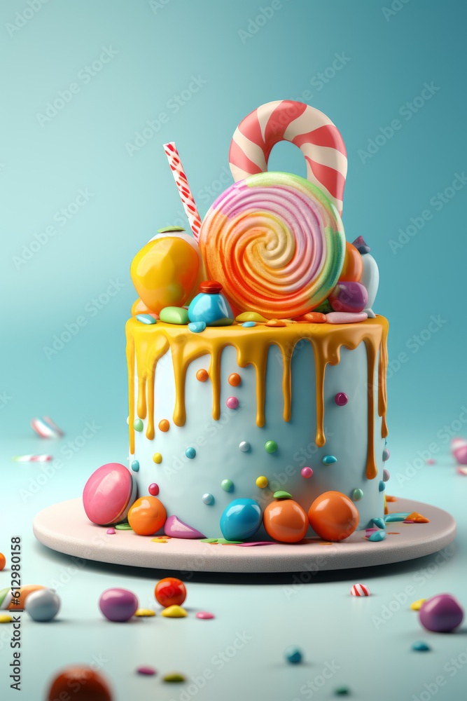 Birthday Cake. Illustration AI Generative.