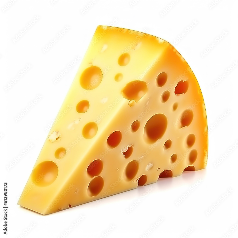 Piece of cheese isolated. Illustration AI Generative.