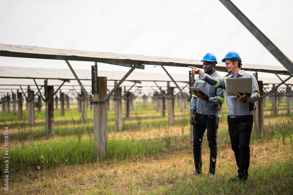 Professional engineer work to maintenance of photovoltaic panel system. 