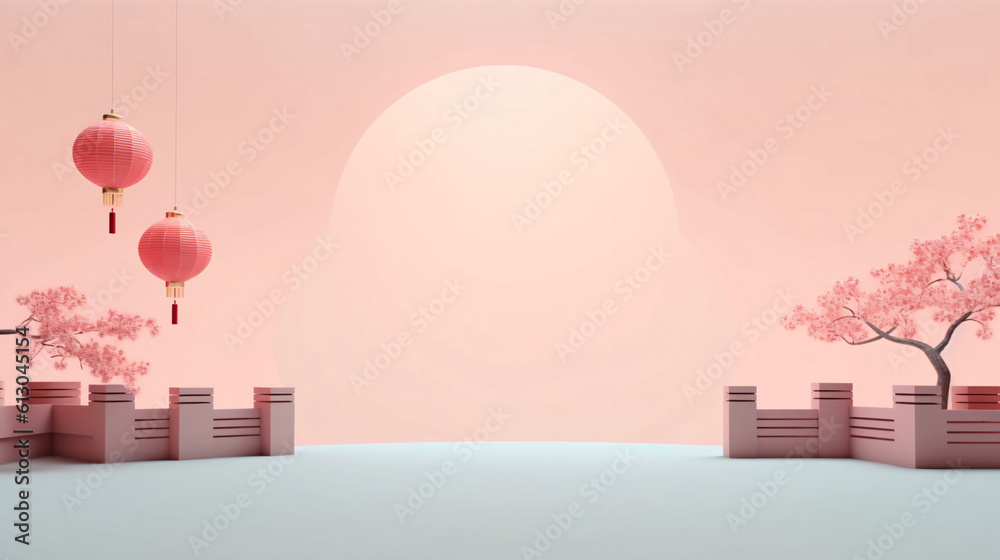 Qixi Festival, three-dimensional Chinese style minimalist booth background