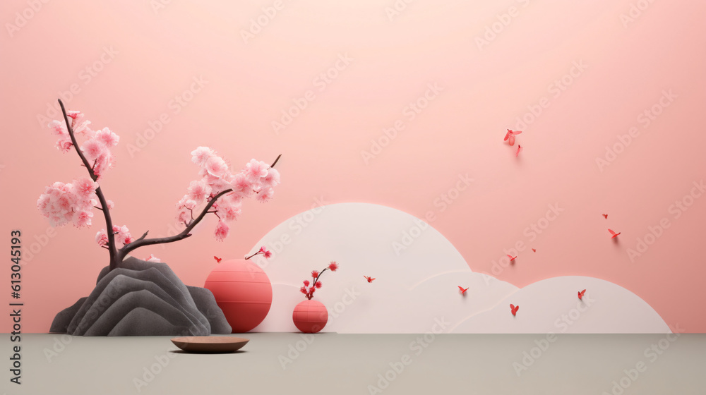 Qixi Festival, three-dimensional Chinese style minimalist booth background