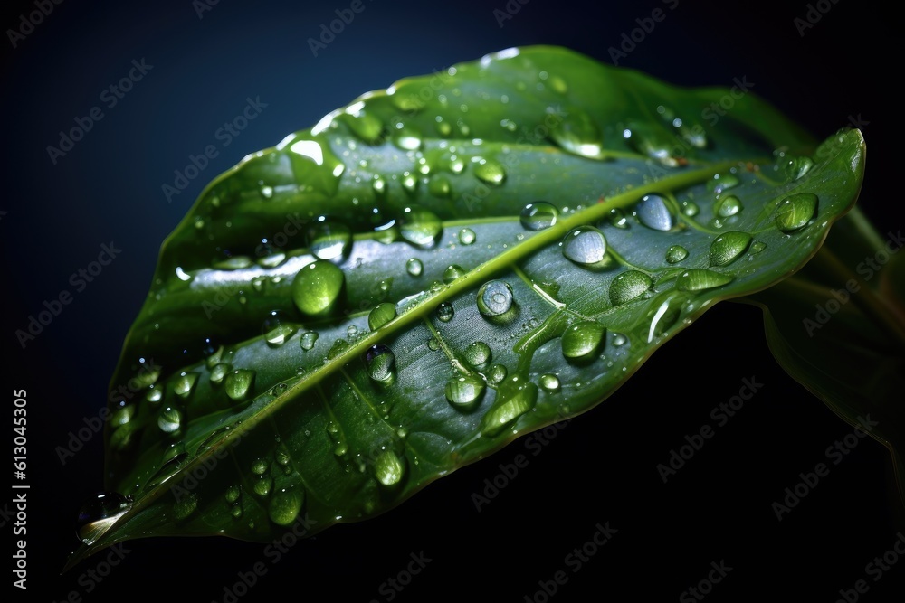 Ai. Water drop. fresh green leaf with water drop. Generative AI.