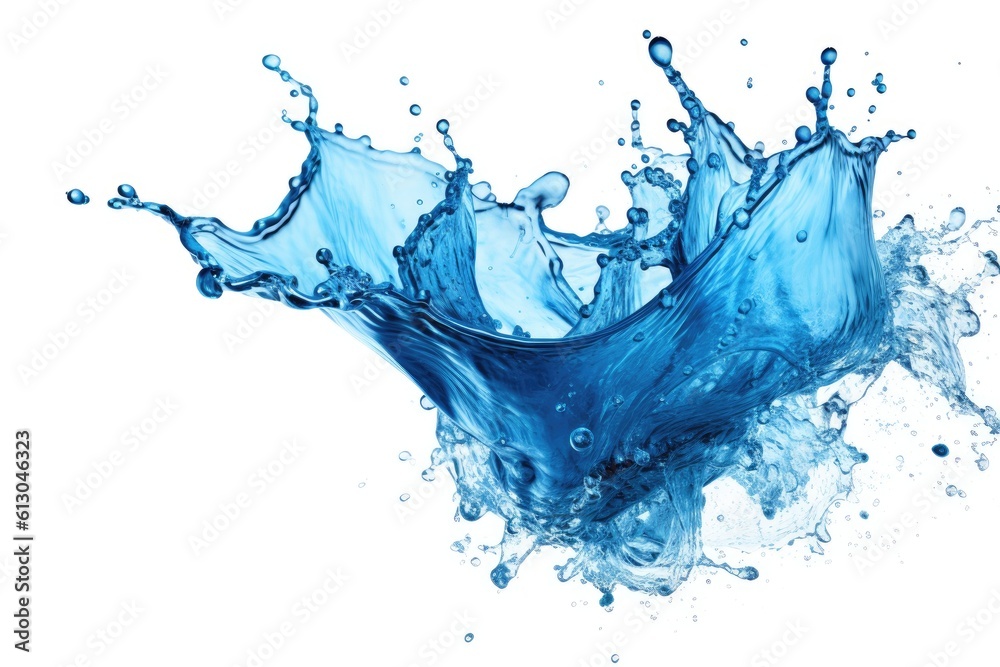 Ai. Blue water splash isolated on white background. Generative AI.