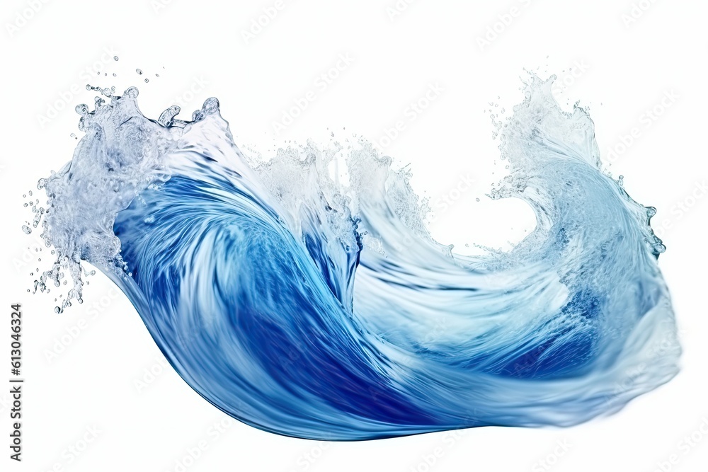 Ai. Blue water wave isolated on white background. Generative AI.