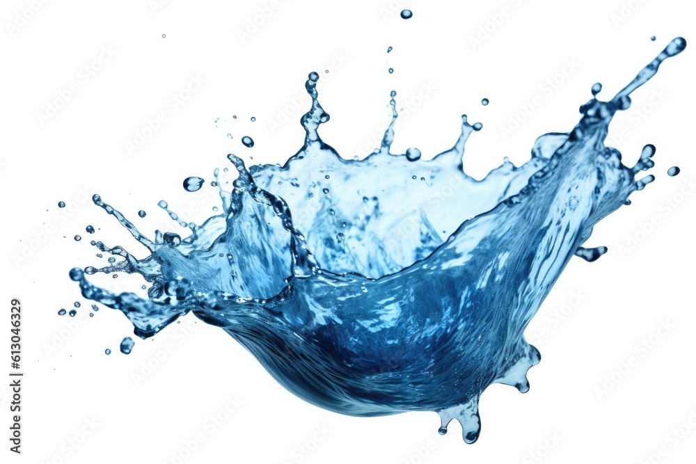 Ai. Blue water splash isolated on white background. Generative AI.