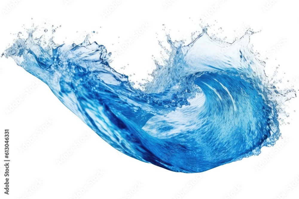 Ai. Blue water wave isolated on white background. Generative AI.