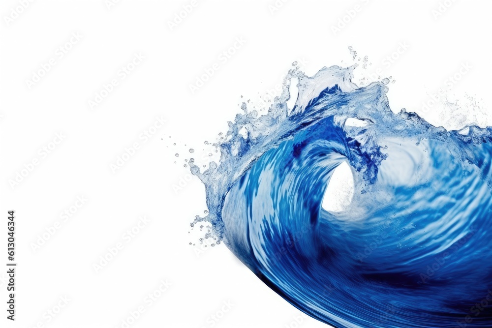 Ai. Blue water wave isolated on white background. Generative AI.