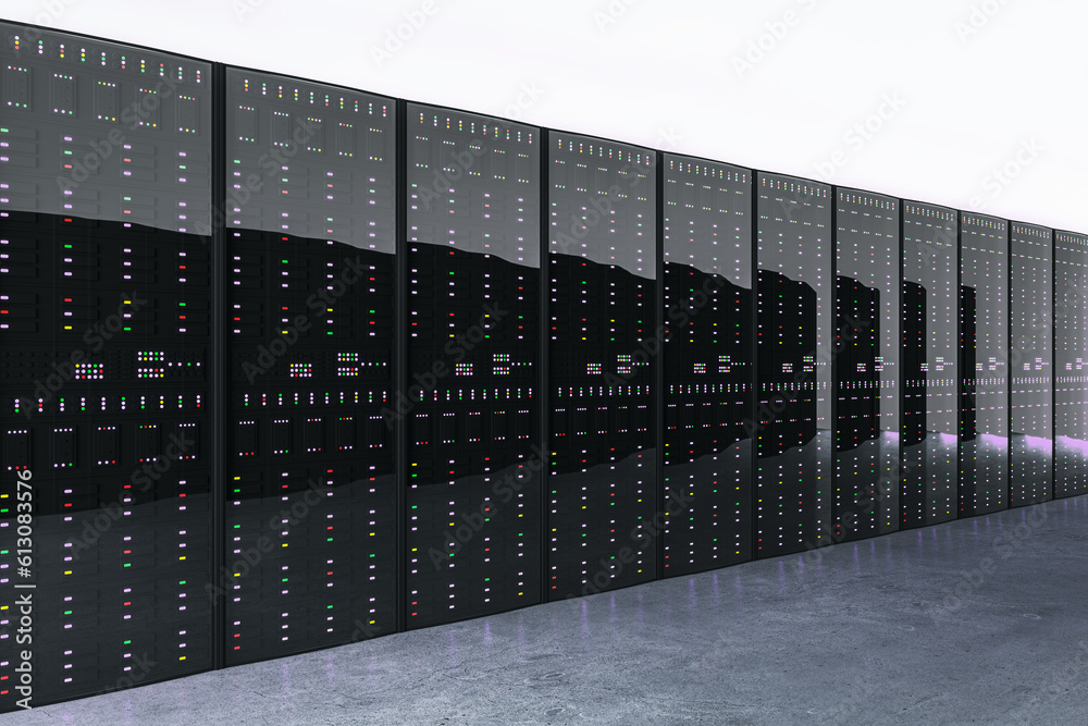 Datacenter interior with servers. 3D Rendering