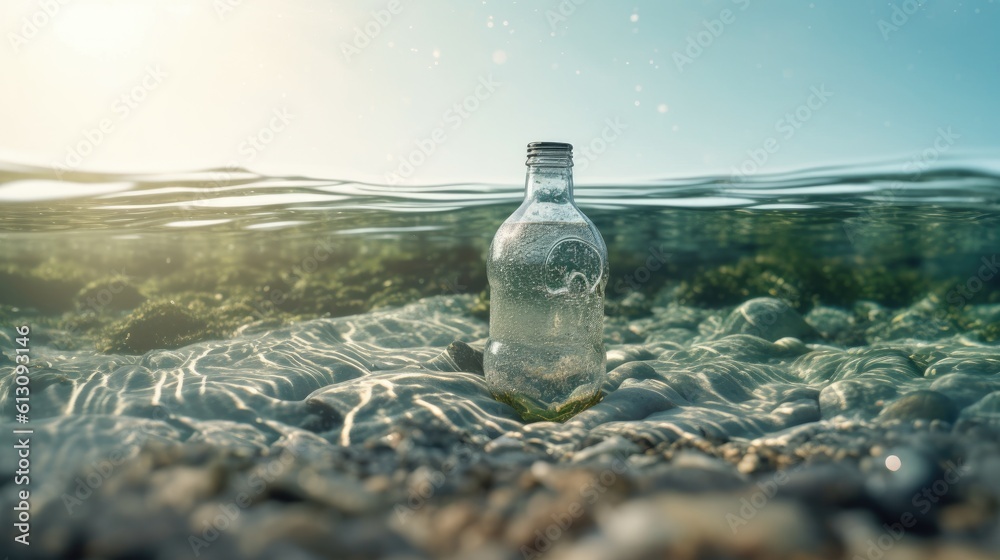 Plastic water bottle pollution in ocean. environmental protection concept. Generetive AI